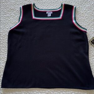 NWT Plus Size Black Knit Tank Top Multi Trim Versatile Sleeveless Layer Sz 2X